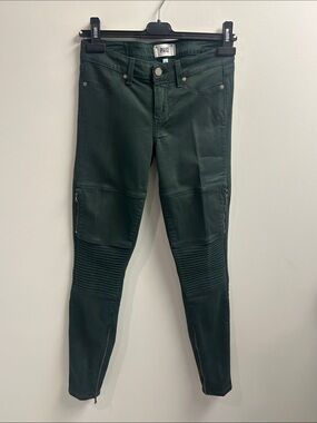 PAIGE Olive Green Waxed Denim Moto Jeans